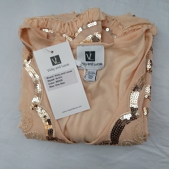 NEW Vicky & Lucas Charlotte Floral Sequin Dress in Beige- one size - Picture 9 of 16
